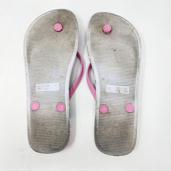 Ipanema Flip Flops Women 9 Bicycle Flower Print Sandals Pink White Bike Logo - Picture 10 of 10